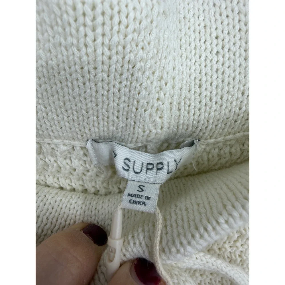 Z Supply Adia Crochet Pant Women Size S Sea Salt Wide Leg Knit Drawstring NEW